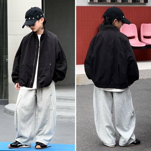嘟妈童装中大童男童黑色拉链外套立领春秋百搭宽松外衣新款5895