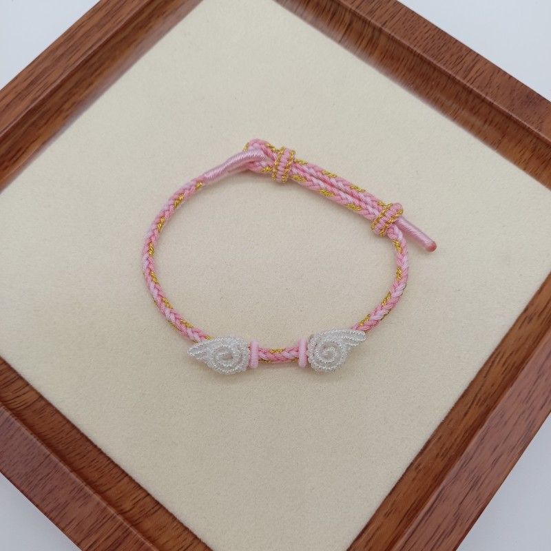 手工编织八股辫手绳可穿转运珠黄金饰品挂件翅膀配件天使之翼手链