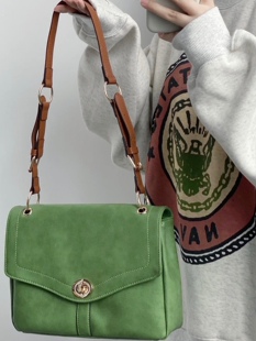 包包女2024新款复古绿色软皮单肩包大容量托特包斜挎包质感腋下包