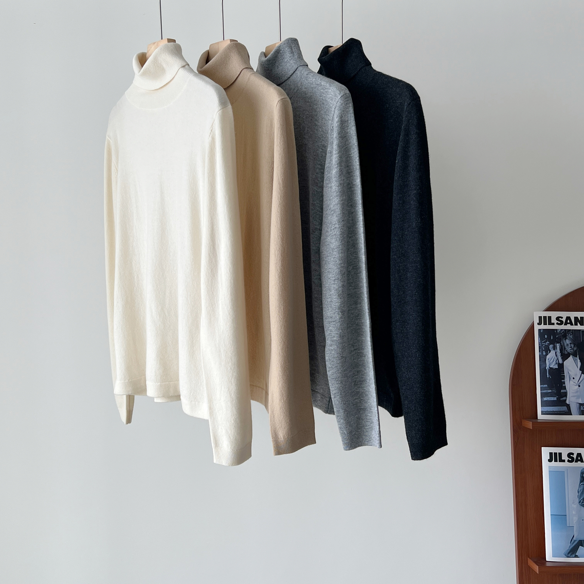 山羊绒真丝高领密织打底针织衫女