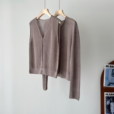 环保种植亚麻鱼鳞无袖背心针织衫