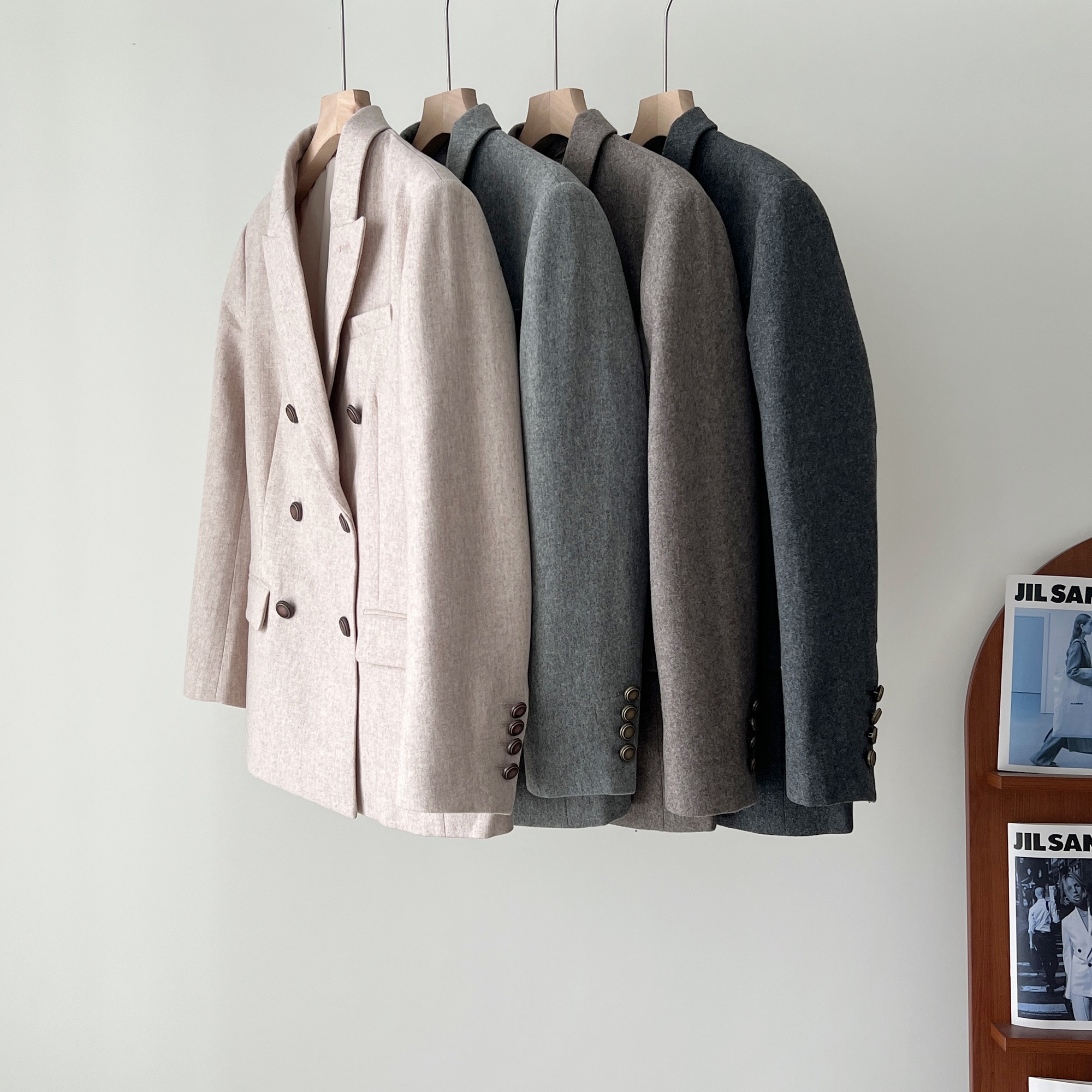 羊毛羊绒双排扣毛呢西装直筒西裤