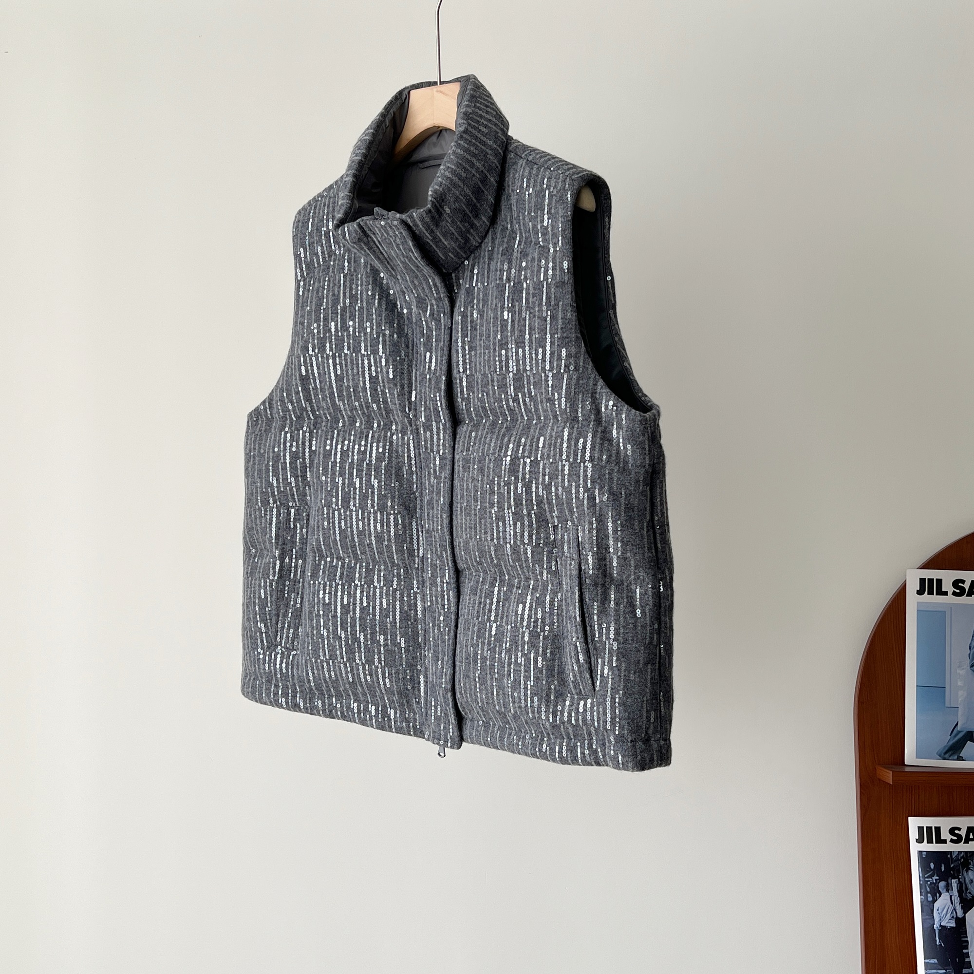 90白鹅绒羊毛针织羽绒马甲外套