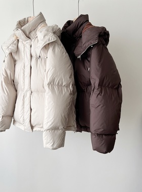 泡芙质感 意大利lp 超细纤维高密度90白鹅绒可拆卸连帽羽绒服秋冬