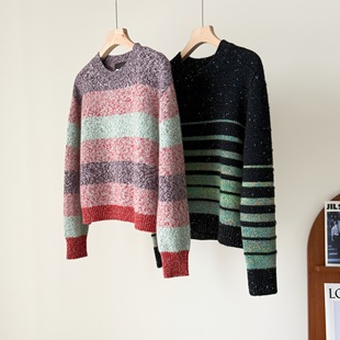流光渐变 意奢经典 客供山羊绒点子纱渐变段染针织衫圆领羊绒衫女