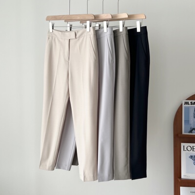 醋酸真丝轻薄直筒九分锥形西裤