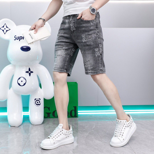 小脚修身 五分裤 潮牌休闲马裤 欧洲站夏季 中裤 牛仔短裤 薄款 子5 男士