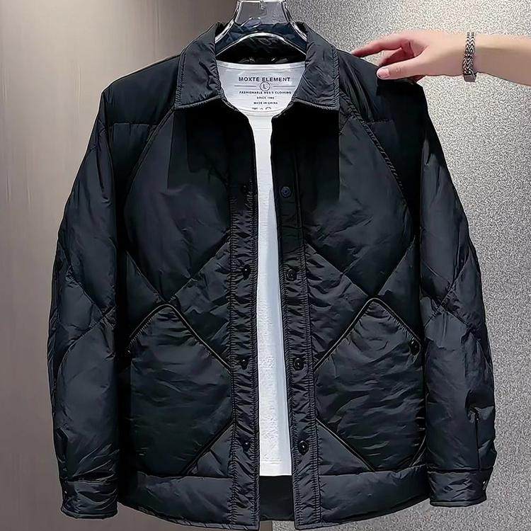 2024冬季百搭菱格翻领夹克保暖棉服男轻薄款时尚男装高级感外套