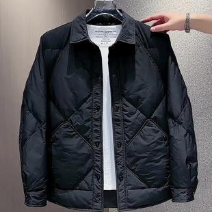 男装 时尚 高级感外套 百搭菱格翻领夹克保暖棉服男轻薄款 2024冬季