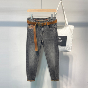 2025新款 小脚春夏新款 潮牌卷边字母印花潮流9分 男修身 九分牛仔裤