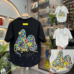 百搭休闲燕尾男短袖 时尚 T百搭上衣 2025夏季 潮流字母卡通印花半袖