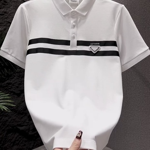 条纹拼色短袖 青年翻领t恤休闲半袖 男士 修身 体恤潮 polo衫 2025夏季