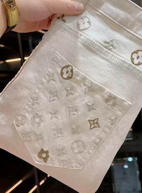 高端欧货爆款牛仔裤男轻奢潮牌刺绣休闲裤网红修身百搭小直角裤子