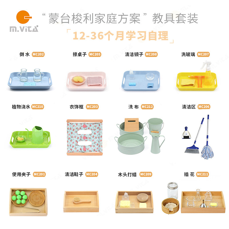 蒙氏教具蒙生蒙台梭利家庭方案12-36月儿童早教益智学习生活自理