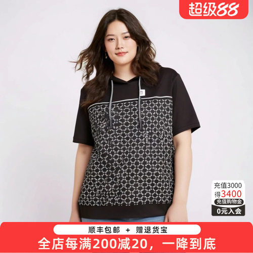 胖太太T恤连帽几何图案