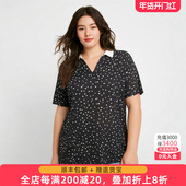 上衣T恤短款 胖太太大码 潮821214110 新款 翻领V领透气时尚 女装 夏装