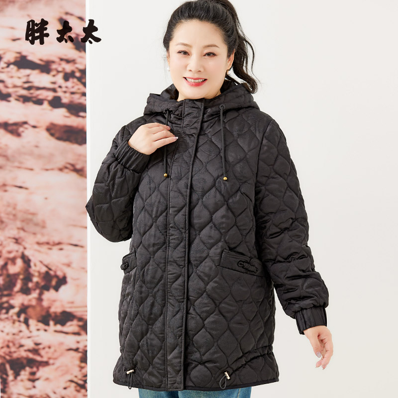 连帽棉服胖太太中国风风格盘扣