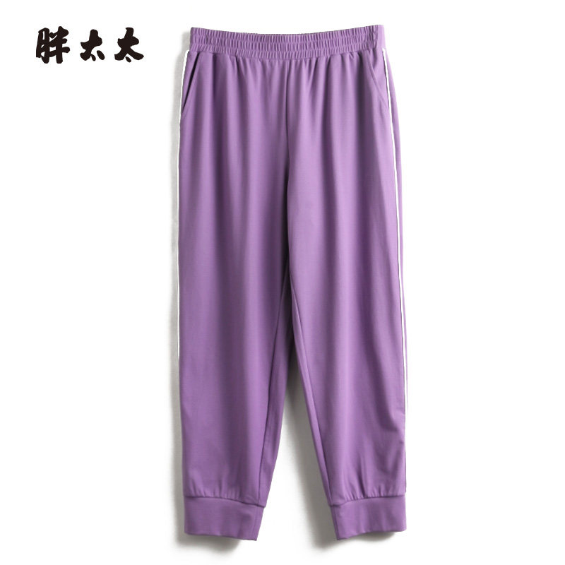 胖太太大码女装夏季新款纯色时尚直筒弹力松紧腰休闲裤424221420