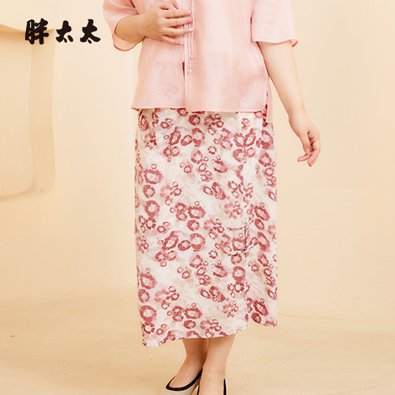 胖太太大码女装夏季新款中国风半身裙显瘦中长过膝裙子724223031