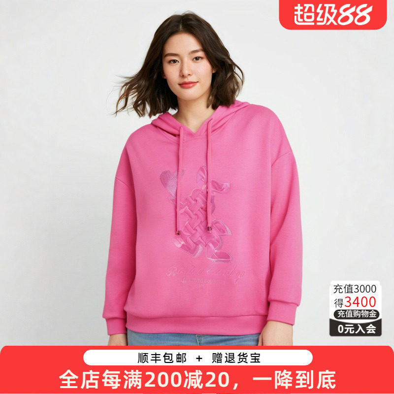 胖太太卫衣连帽卡通图案宽松