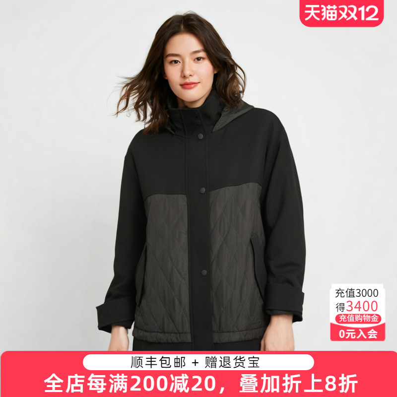 胖太太连帽拼接连帽宽松