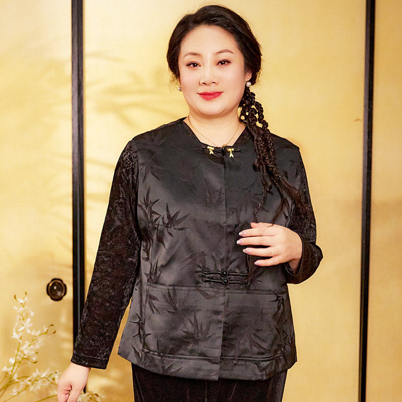 胖太太大码女装秋装新款暗花色圆领中国风马甲妈妈装潮824311210