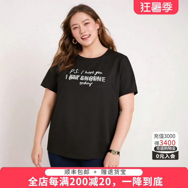 胖太太T恤圆领字母图案