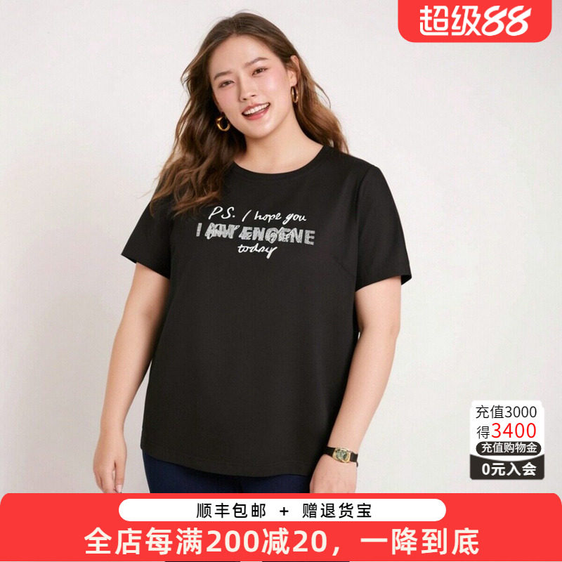 胖太太T恤圆领字母图案