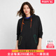 820306010 连帽风衣外套中长款 女装 黑色显瘦宽松妈妈款 胖太太大码