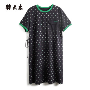 胖太太大码女装夏季新款圆领高腰韩版碎花撞色连衣裙724224440