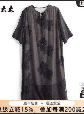 胖太太连衣裙V领花朵
