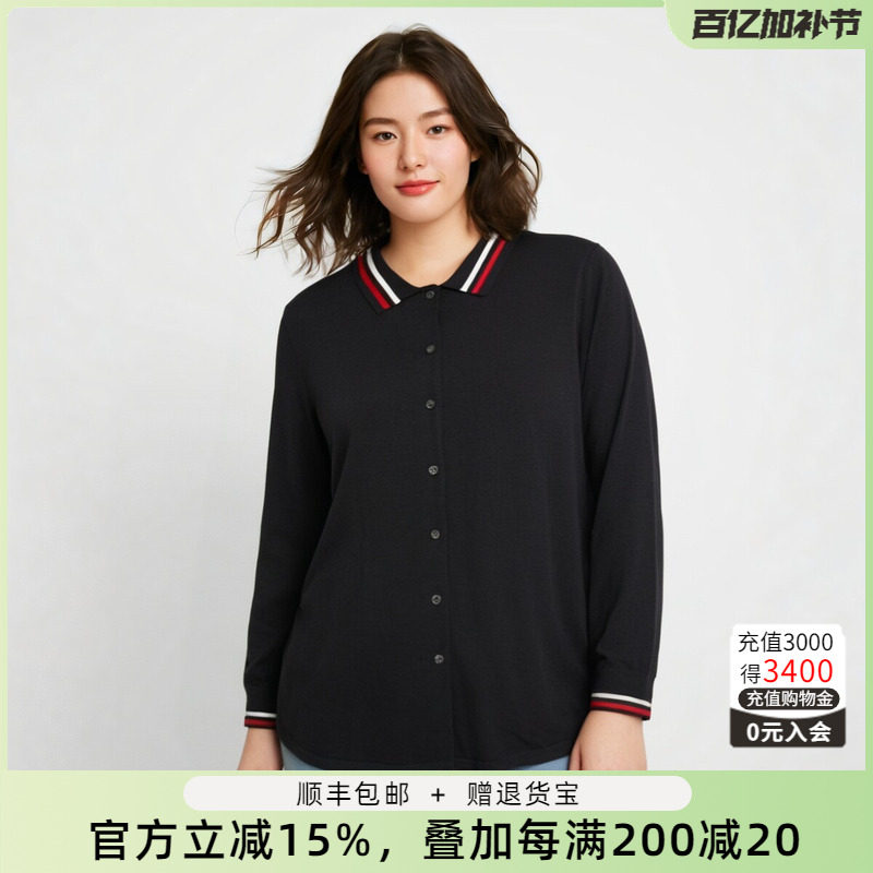 胖太太大码女装春装新品polo领衬衫宽松休闲翻领T恤潮822214510