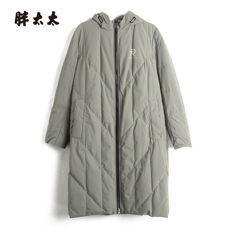 连帽羽绒服胖太太中长款宽松
