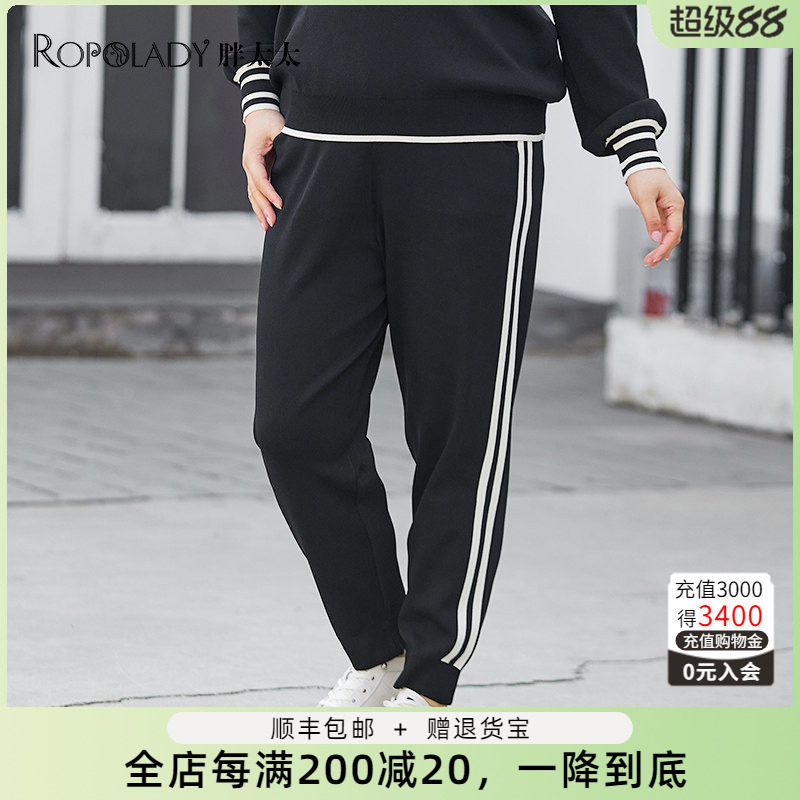 胖太太大码女装春装新款针织裤运动长裤妈妈款打底裤潮423108520