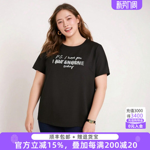 字母图案上衣短袖 胖太太大码 新品 夏装 T恤宽松舒适潮724210810 女装