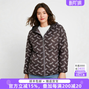 新品 冬季 黑色字母图案连帽宽松羽绒服潮822409511 女装 胖太太大码