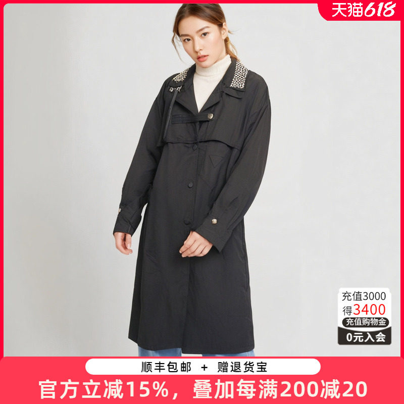 大码女装春秋季新款时尚风衣中长款外套黑色宽松休闲419304210