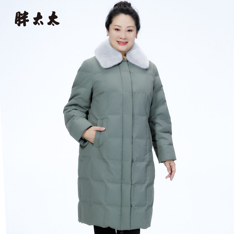 胖太太羽绒服貂毛宽松翻领