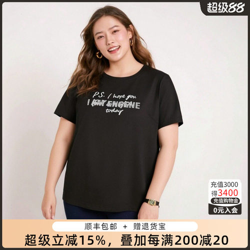胖太太T恤圆领字母图案
