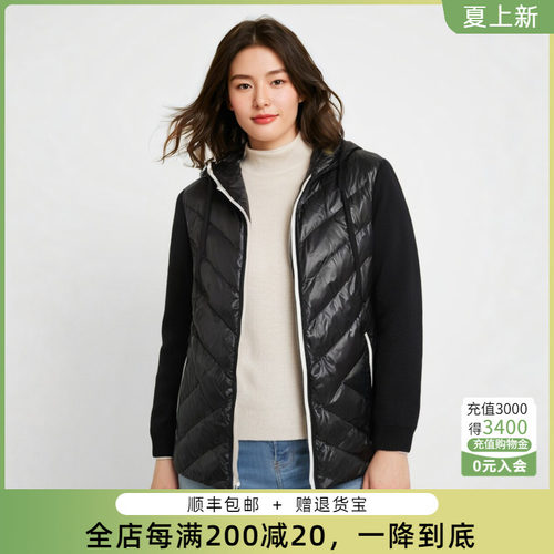 胖太太连帽轻薄拼接保暖