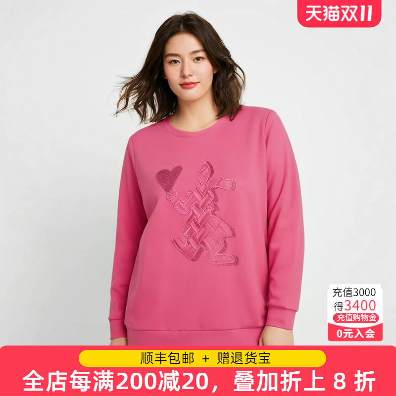 胖太太卫衣圆领卡通图案宽松舒适