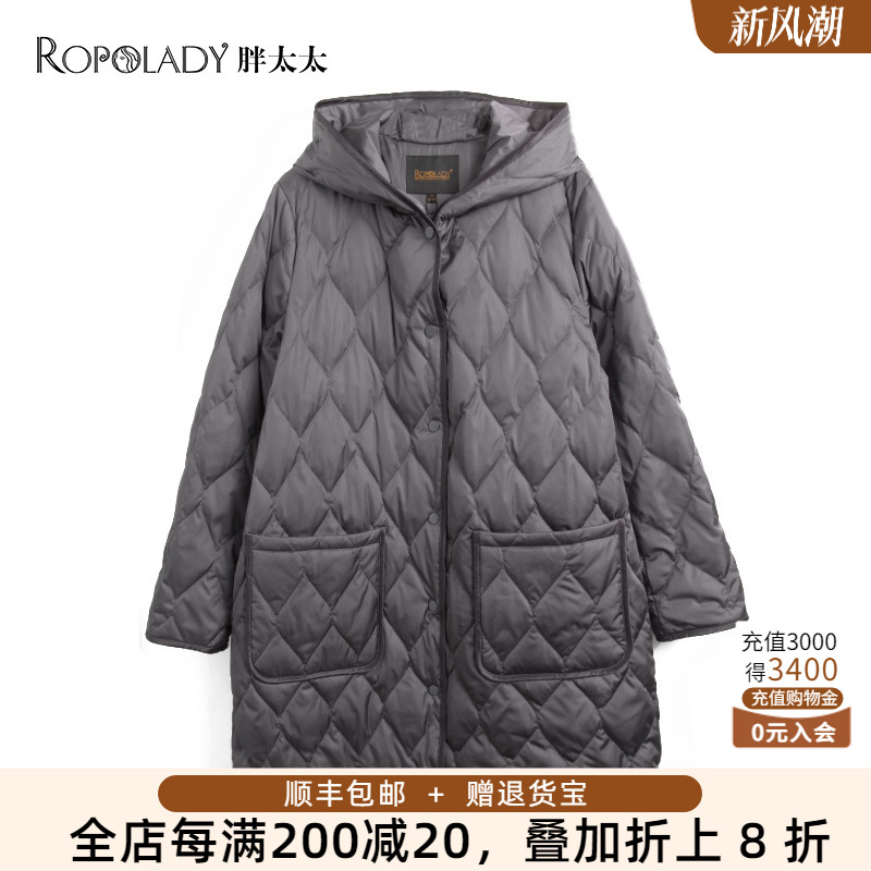 胖太太大码女装冬装新品纳格中长款宽松连帽时尚羽绒服821400510