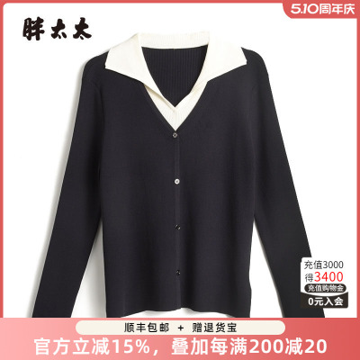 翻领针织衫胖太太OL气质