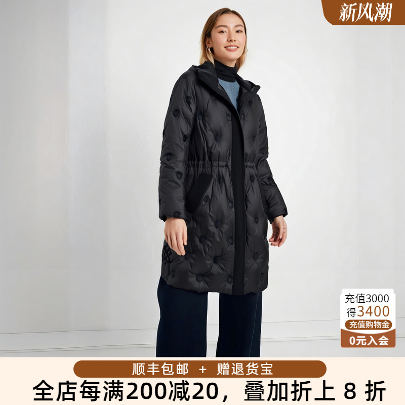 胖太太羽绒服连帽韩版高腰暗花