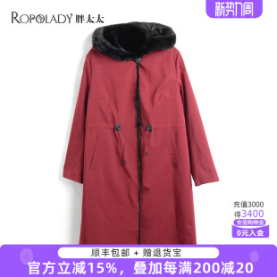 新款 冬季 水貂毛领复古外套中长皮毛一体921408310 女装 胖太太大码