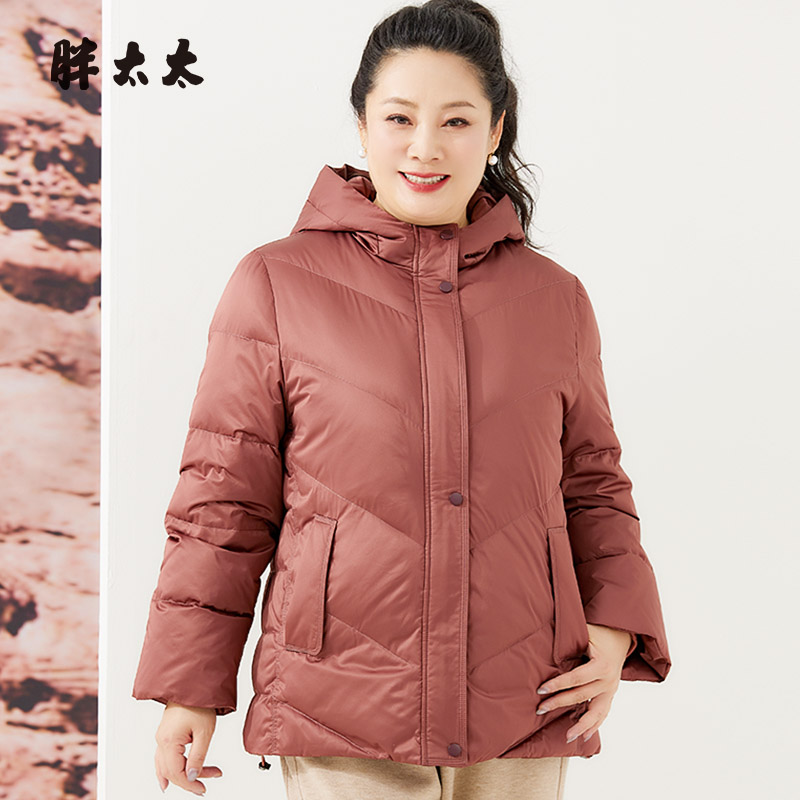胖太太羽绒服连帽宽松保暖