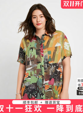 胖太太衬衫POLO领花色图案舒适棉