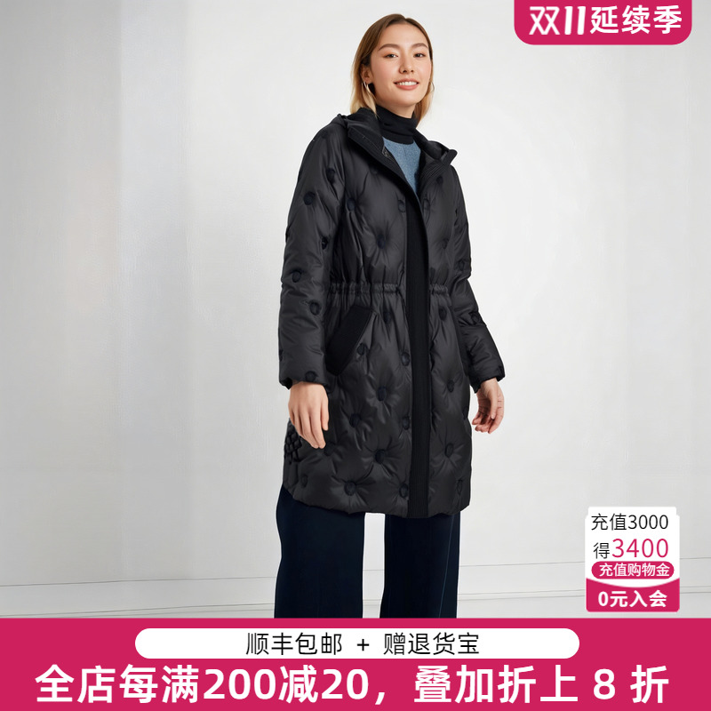 胖太太羽绒服连帽韩版高腰暗花