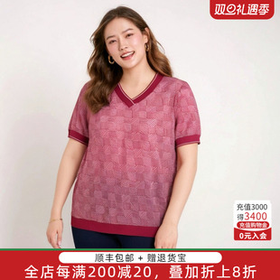 几何图案翻领休闲薄针织衫 胖太太大码 时尚 春夏新款 624200310 女装