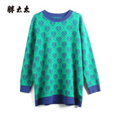 女装 秋冬新款 几何图案针织衫 胖太太大码 圆领中长休闲款 622307510